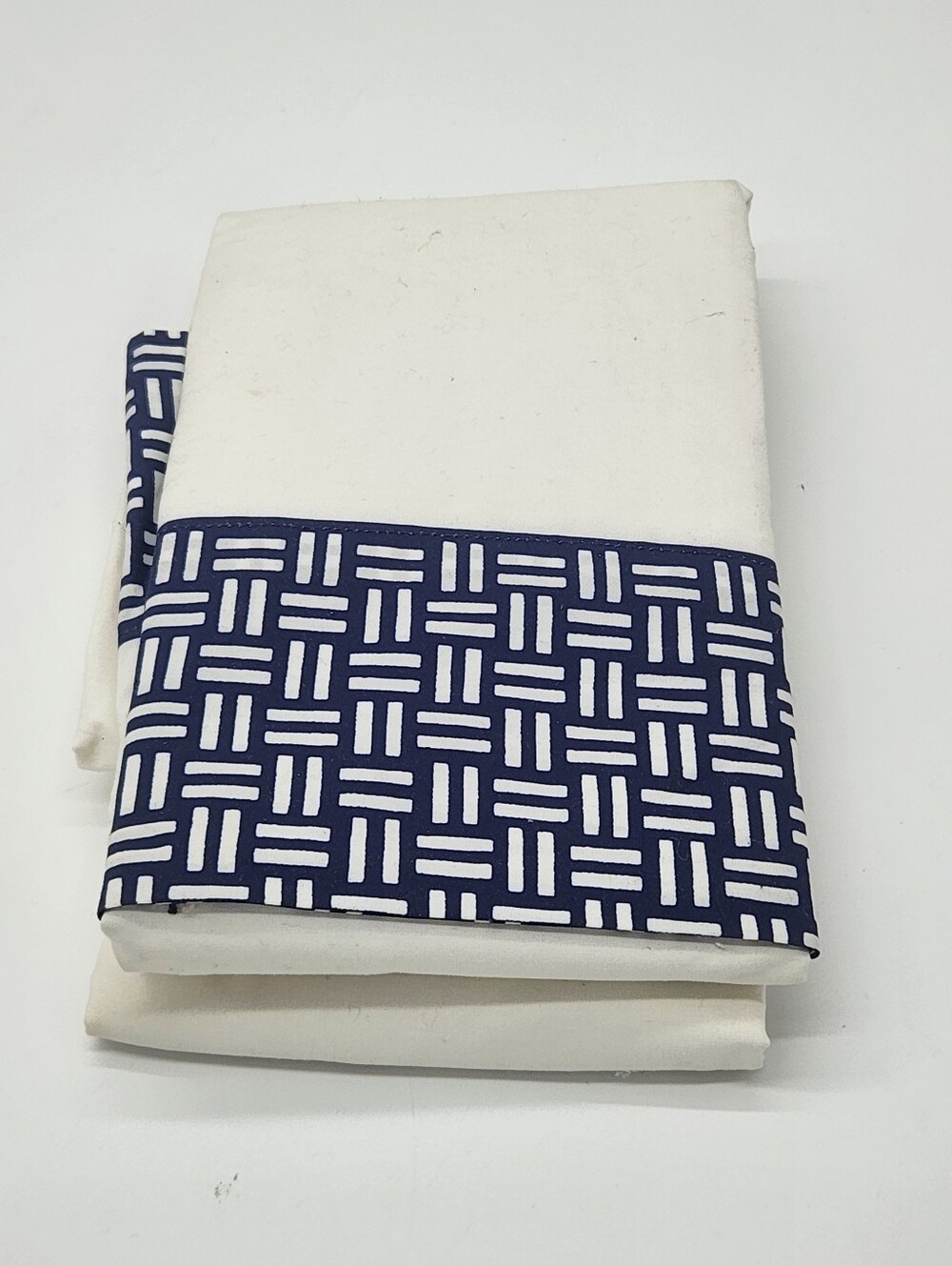 Ralph Lauren King Pillowcases Set of 2 Navy Basketweave Trim White